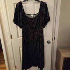 Ava & Viv sz 2X black geo print flowy midi shift dress square neck rayon/spandex
