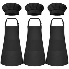 Kids Apron and Chef Hat Set Adjustable with Pockets for Cooking Baking