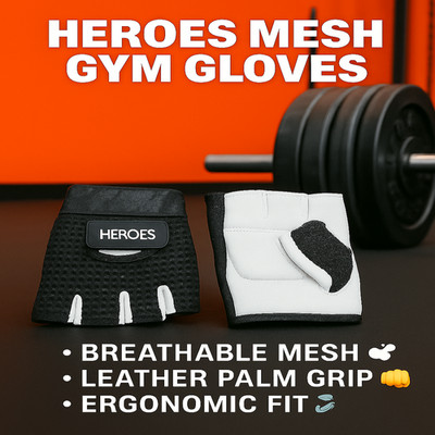 Heroes Mesh Pro Gym Handschuhe   - Atmungsaktives Mesh  , Leder Handflächengriff   Large