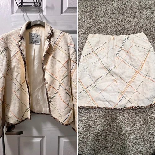Gonna blazer tuta vintage Moschino economica e chic lino bianco 2 pezzi taglia 8