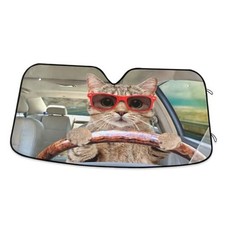 Fun Cute Cat Driving Car Windshield Sun Shade Foldable UV 53x23.5 inch multi 15