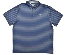 Under Armour HeatGear The Playoff Polo Shirt Mens XXL Blue Striped Short Sleeve