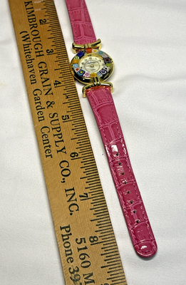 Venetiae Murano Millefiori Glass Quartz Wristwatch Womens Pink Strap Croc Style Murano | Accessories | Murano Glass Millefiori Pink Leather  main image 4