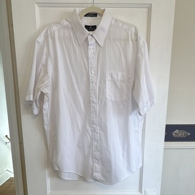 Enro Men's White Striped Short Sleeve Button-Up Shirt Point Collar Size 17