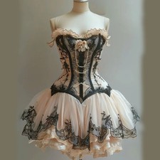 Short Victorian Gothic Evening Sleeveless Lace Beaded Sequins Prom Dresses