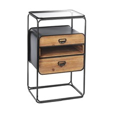 Beistelltisch ANCONA Dekotisch Vintage Metall Glasplatte Tannenholz Schubladen