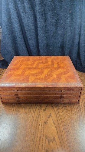 Vintage Wooden Coin Display Case with Four Drawers