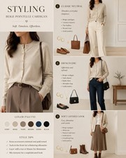 Beige Solid Pointelle Knit Button Front Round...