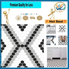 Leyton Black Peel & Stick Floor Tiles Patterned Vinyl 12x12 New
