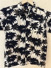 Vintage Quicksilver Kid Large Hawaiian Shirt Palm Tree Cotton Vacation Casual