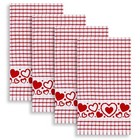 Bubbly Hearts Windowpane Check Cotton Terrycloth Kitchen Towels Set of 4