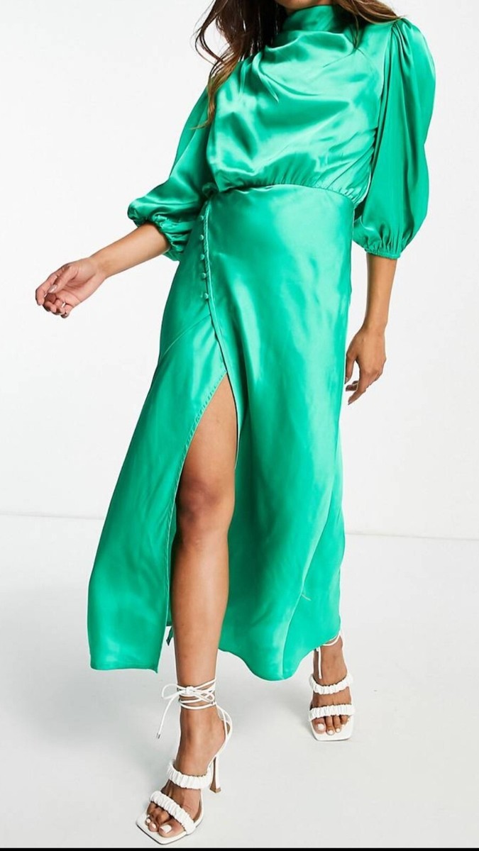 satin midi tea dress Satin Midi Tea Dress - Green