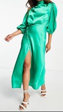Satin Midi Tea Dress - Green - Size 2