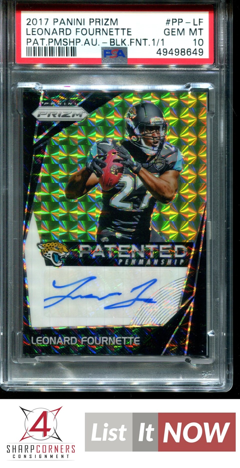 Leonard Fournette Panini Prizm Patented Penmanship Autograph #PPLF Black Finite 1/1
