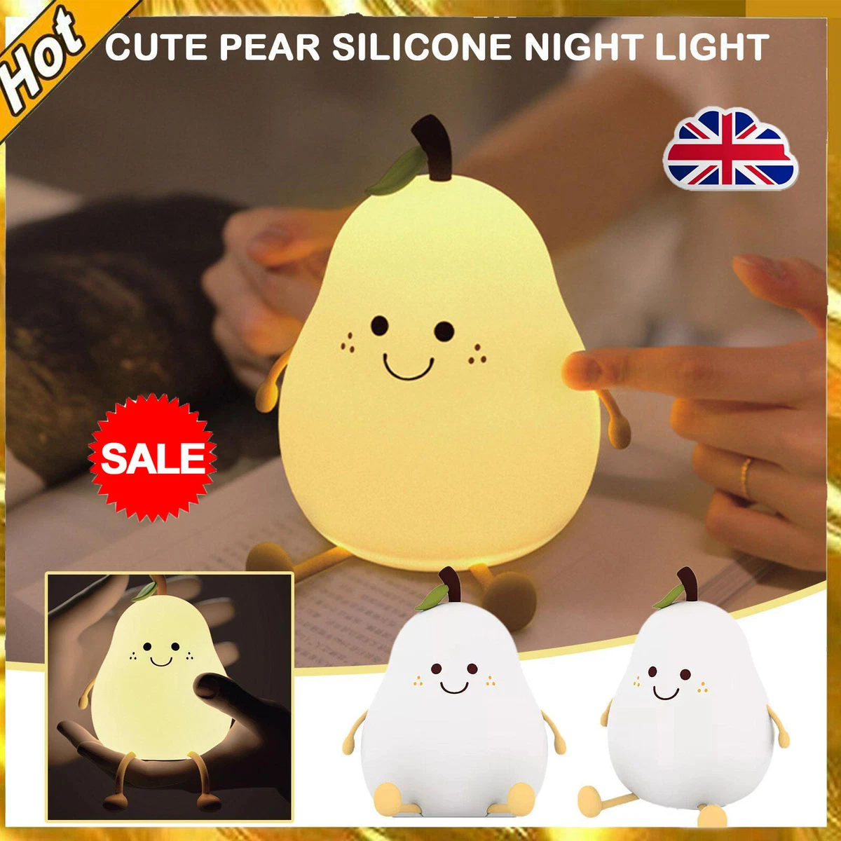 Silicone USB Night Light Warm Light Smile Pear Shape Mini Table