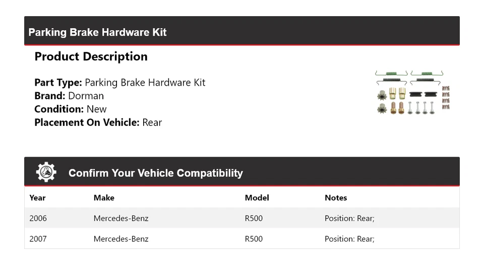 Kit de herrajes de freno de estacionamiento trasero para Mercedes-Benz R500 Dorman 2006-2007 Foto 2 de 4