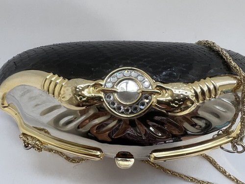 Vintage. Hergestellt in Hongkong, Schlangenhautmuster-Kupplung mit 18"" goldener Kette. - Bild 9 von 14
