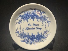 Spode Blue and White "On Your Special Day" Ceramic Circular Candy Dish