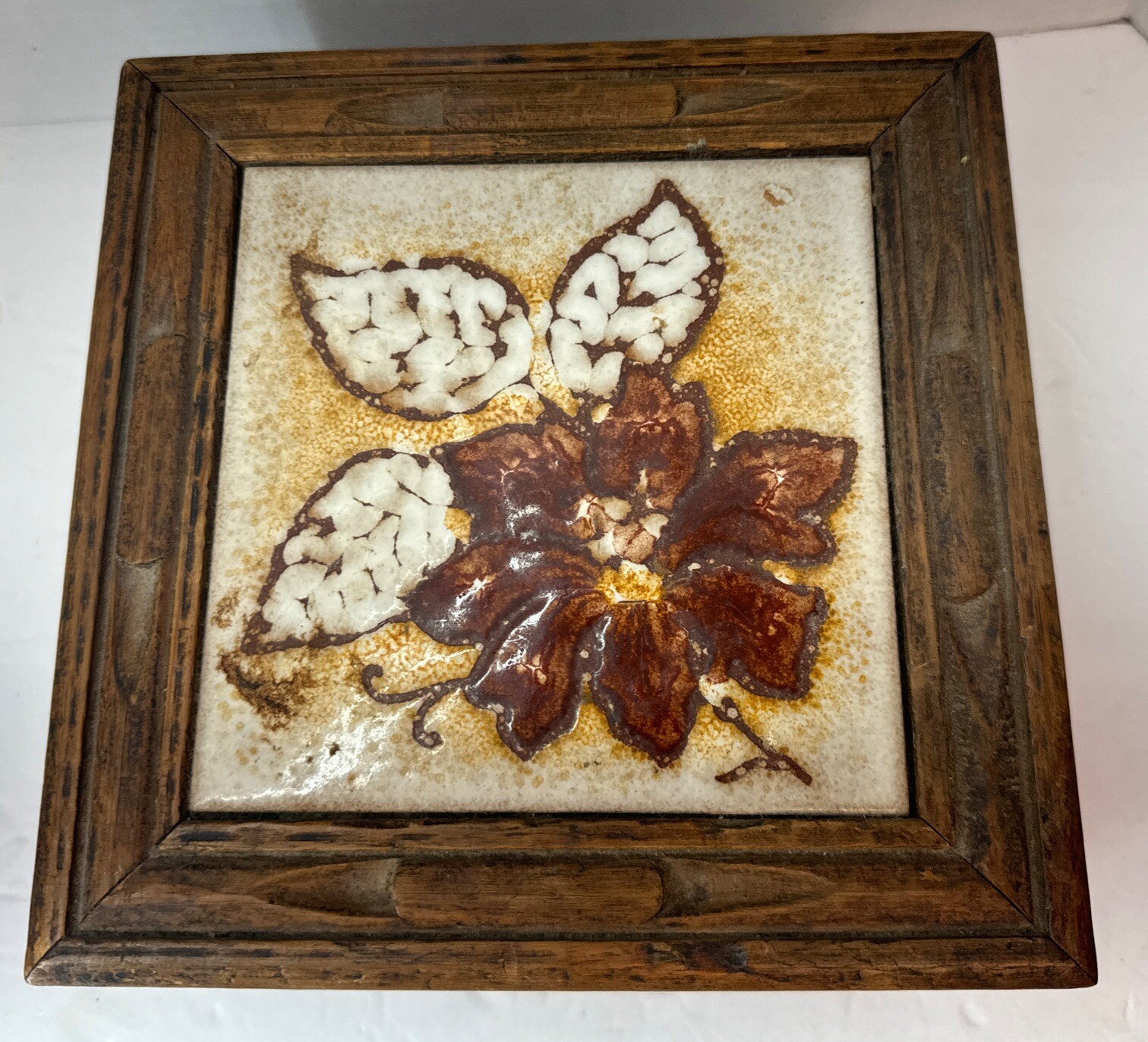 Hand Carved Wooden Mexico Box with Floral Tile Design Made in Italy