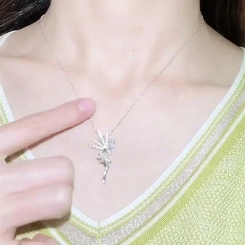 Beautiful Magic Fairy Charm Pendant With Shiny CZ 925 Silver Chain Fine Necklace - Image 4 of 4
