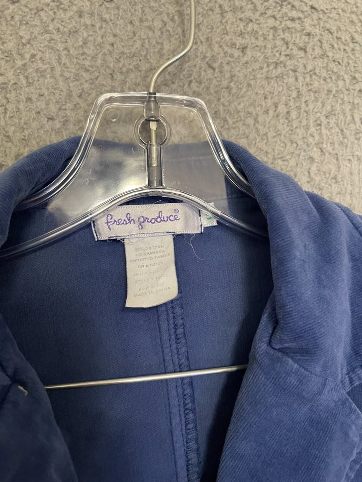 Chaqueta para mujer Fresh Produce pana azul talla pequeña abotonada algodón adulto Foto 2 de 4