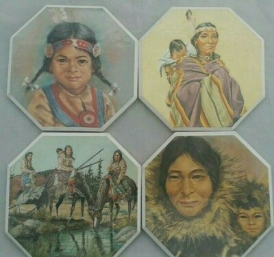 SELTENE Indianer Stamm Sechseck 4 Getränke Untersetzer Alberta D Vanden Hoogen
