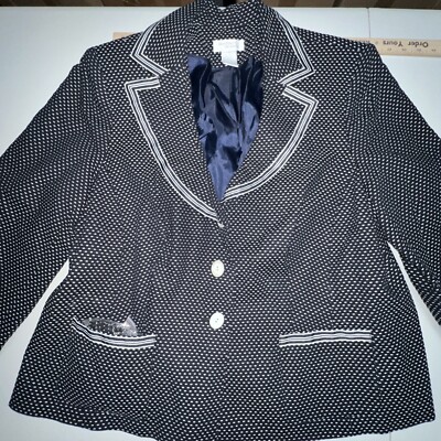 Norton & Co. Blazer Womens 18W Jacket Navy White pockets Button Front Lined NEW