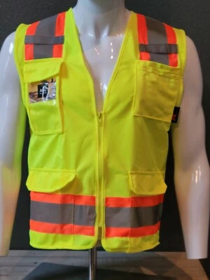 FX SAFETY PRODUCT FX HIGH VISIBILITY Surveyor Two Tone Safety Vest Solid Fabric.