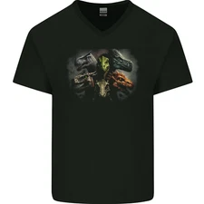 6 Dinosaur Collage T-Rex Raptor Dragons Mens V-Neck Cotton T-Shirt