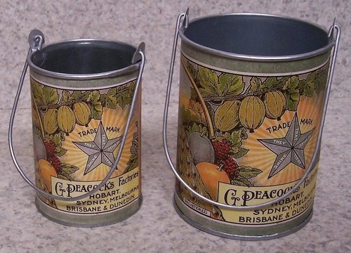 Par de mermelada de frambuesa antigua maceta póster de fruta 2 macetas galvanizadas NUEVAS - Imagen 3 de 4