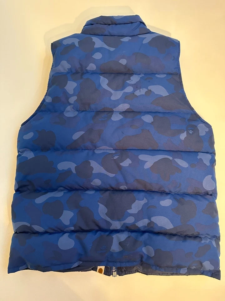 BAPE Chaleco de plumón camuflaje color azul un mono de baño deportes de montaña talla M mediano Foto 2 de 4