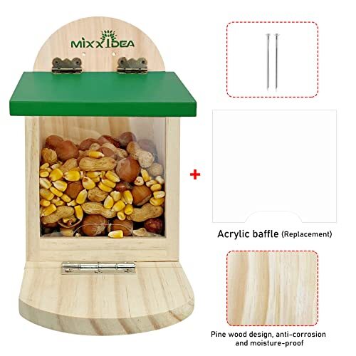  Wooden Squirrel Feeder Box,Squirrel Feeders for Outside Green-1pk