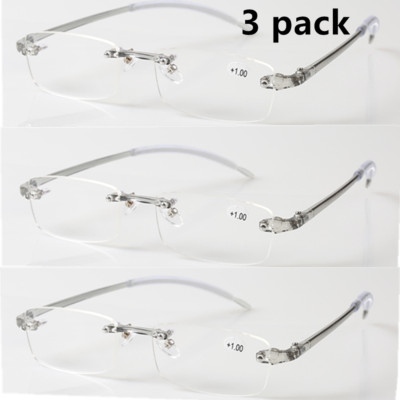 3 PACK TR90 Reading Glasses Elastic Rimless Flexible Eyeglasses 0.5- 4.0