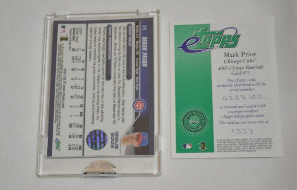 2005 ETOPPS - MARK PRIOR CHICAGO CUBS CARD - Image 2 of 2