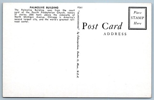 POSTAL PALMOLIVE BUILDING 37 PISOS CHICAGO ILLINOIS IL PLASTICHROME de 1950 - Imagen 2 de 2