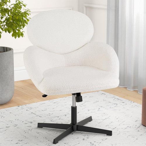 Criss Cross Chair, Faux Fur Cross Legged Desk Chair No Wheels w/Arms