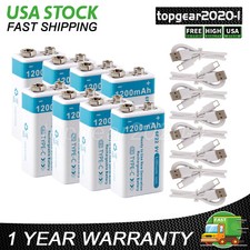 8x 9V 6F22 USB Battery 1200mAh 9Volt Li-ion Rechargeable Batteries Cable Box