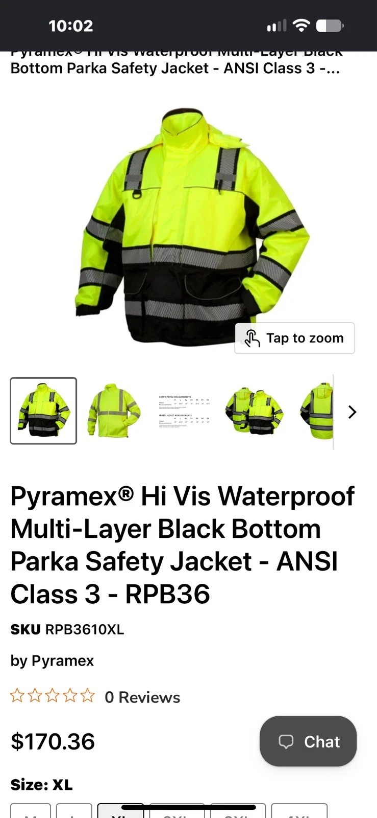 Pyramex Hi-Vis Reflective Parka Jacket ANSI Class 3 3XL Regular Yellow/Black - product detail image 4