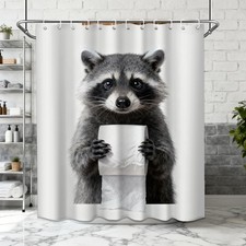 Funny Raccoon Shower Curtain Gray Cute Animal Waterproof Fabric 70x72 Inch