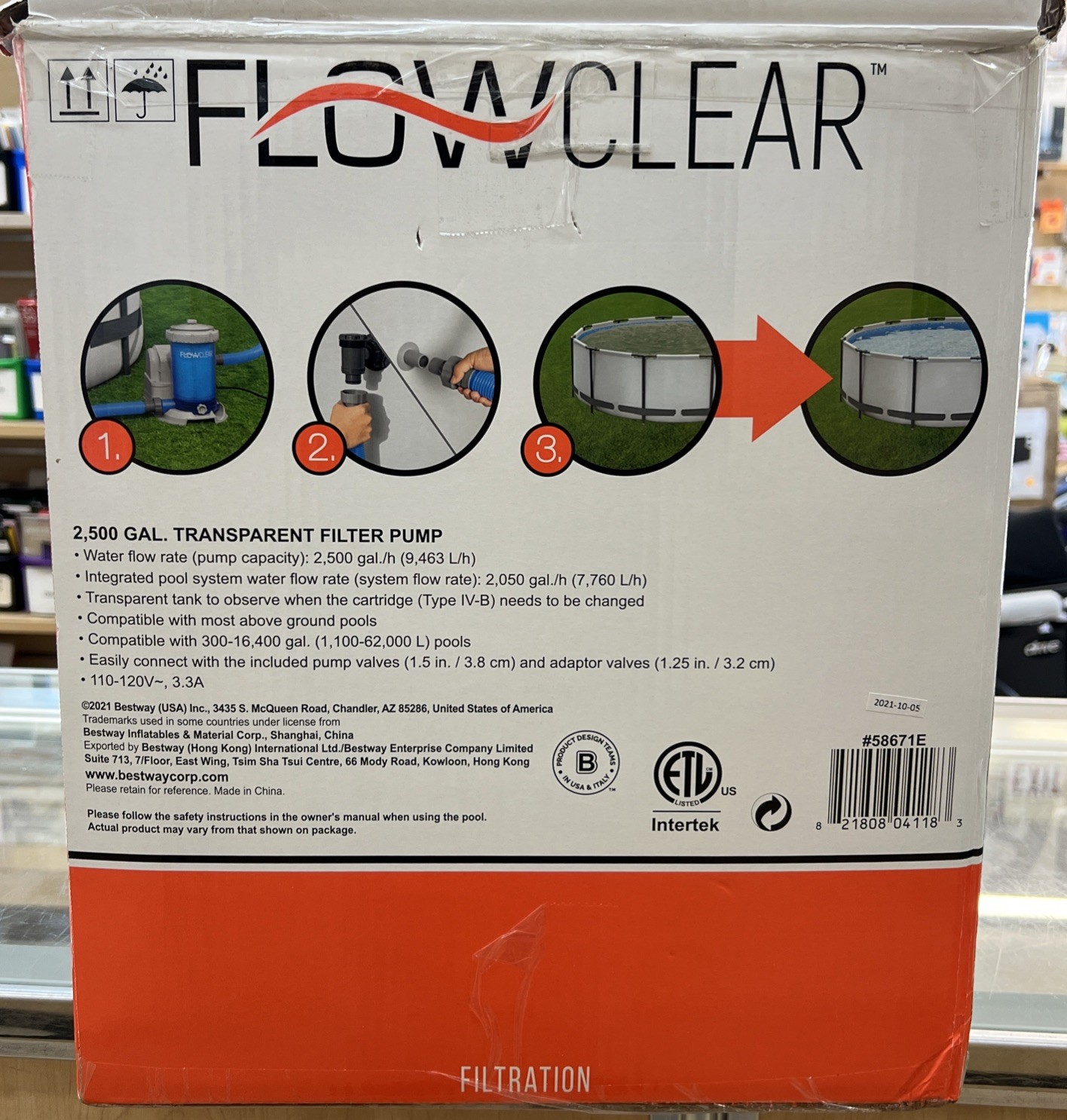 Bestway 58671E-BW Flowclear 2500 GPH Transparent Filter Above Ground Pool Pump