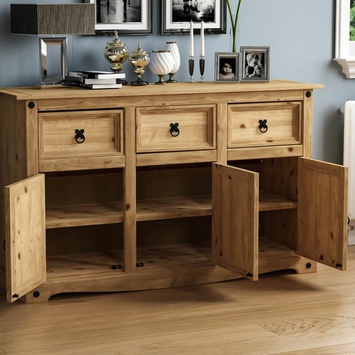 Corona 3 Door 3 Drawer Sideboard Solid Pine Mexican Cupboard By Home Discount - Picture 7 of 8