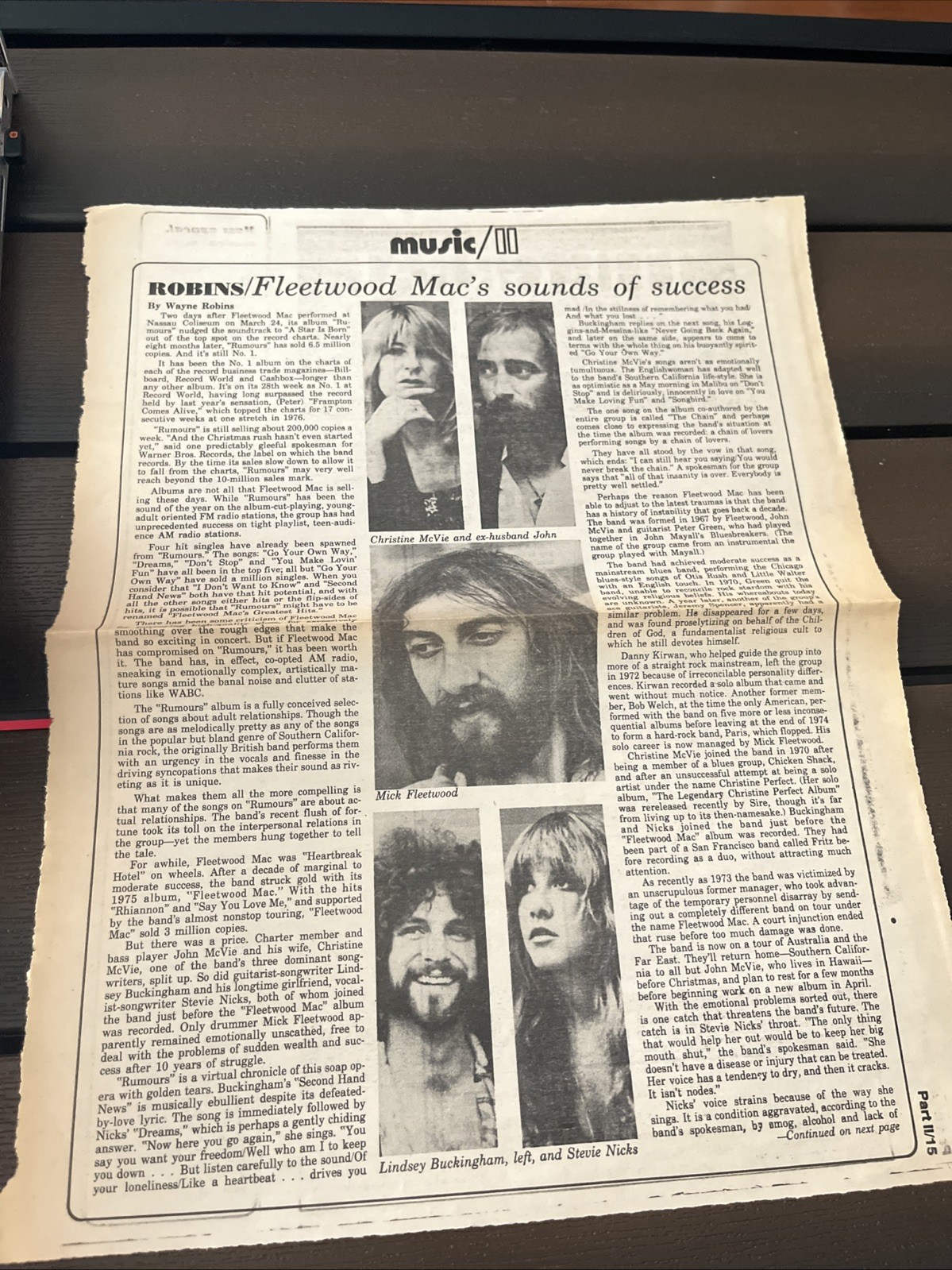 Fleetwood Mac 1977 Newspaper Article Music/Ii Vintage Original