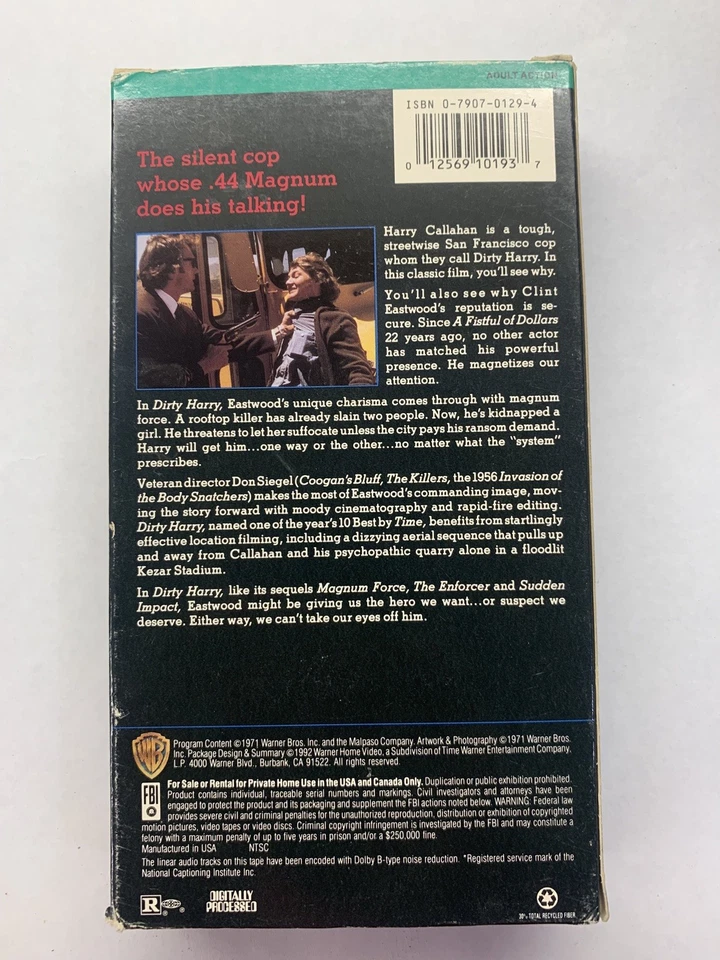 Dirty Harry VHS 1971, 1992 Clint Eastwood Classic Green Stripe Cover - Image 3 of 3