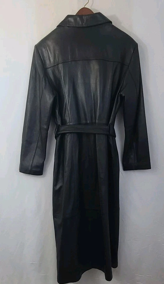 Chaqueta gabardina larga de cuero suave Pelle Studio Wilsons negra forrada con cremallera talla M Foto 2 de 4