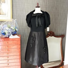 PRADA Dress Ensemble Size 44 Black Flare with Glass Decoration and Bolero