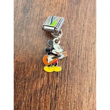 Disney Mickey Mouse Tocando Guitarra Italiana Dije Eslabón Acero Inoxidable Joyería