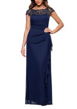 Xscape Navy Blue Embellished Illusion Yoke Column Gown Dress Size 18 $238
