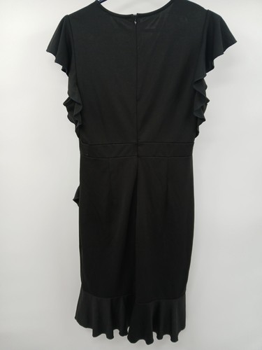Grace Karin Black Midi Ruffle Dress V-Neck Short Sleeve Size - Picture 2 of 6