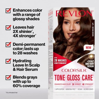 Revlon ColorSilk Tone + Gloss + Care Demi Permanent Hair Color, Dye Kit with...