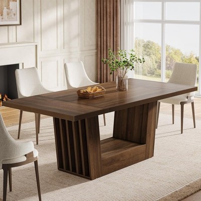 63-Inch Farmhouse Rectangular Dining Table for 4-6 Brown Wood Heavy-Duty Base 